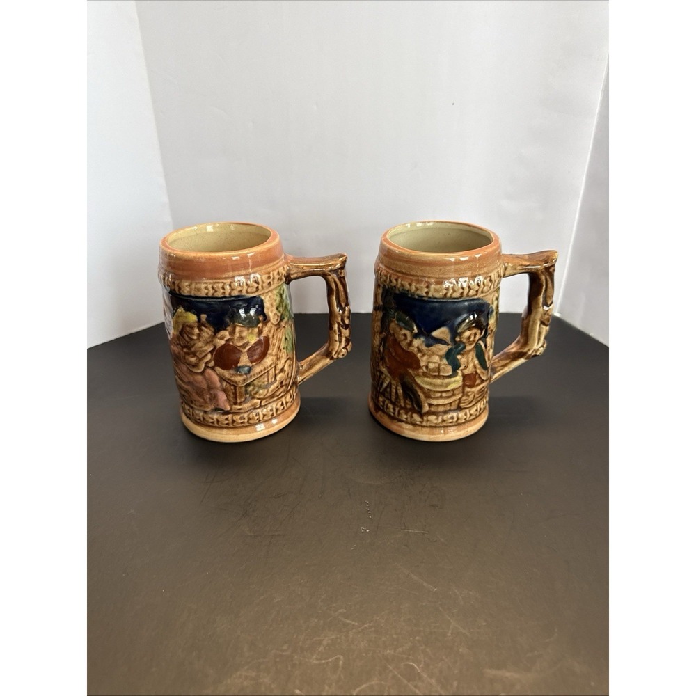 Lot Of 2 Vintage Brown Glazed 5" Mini Steins Made in Taiwan